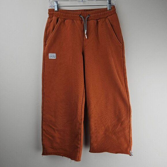 BEARDED GOAT Sweatpants Cropped Wide Leg Mens S Orange Pants Drawstring - Picture 1 of 9